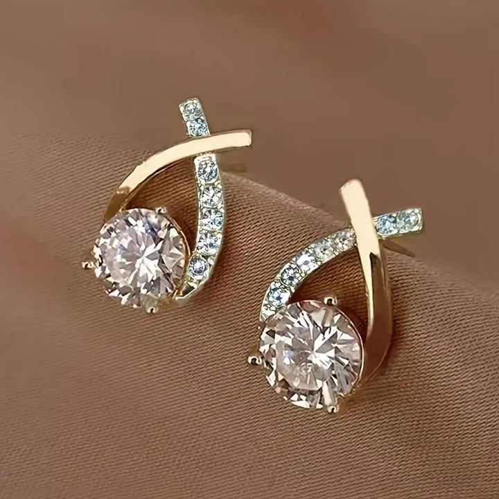 Gold Cross Stud Earrings with Zirconia