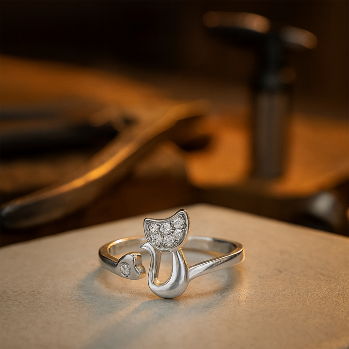 Open ring with cute cat – Zirconia