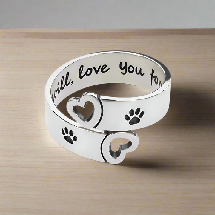 Adjustable ring with intertwined paw and heart pattern – Stainless steel