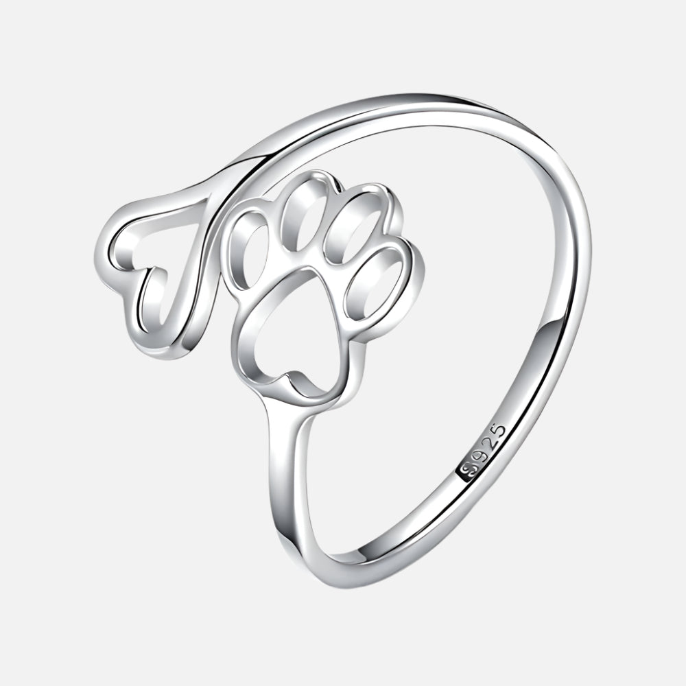 Handcrafted ring with paw and heart