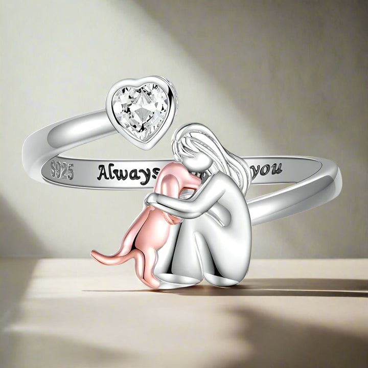 Anello regolabile per cani in argento – “Always in My Heart” con pietre di zirconia
